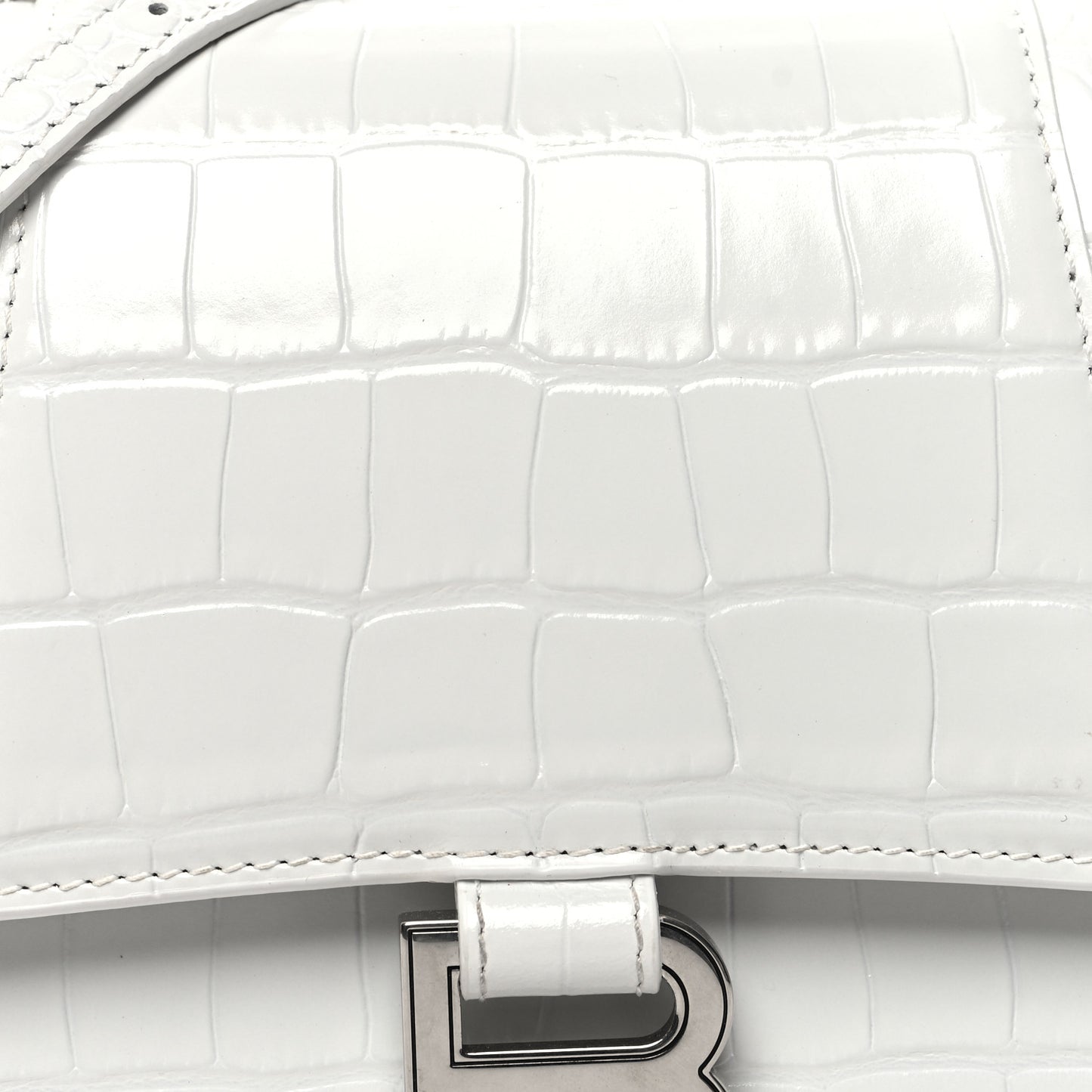 Calfskin Crocodile Embossed Small Hourglass Top Handle Bag White