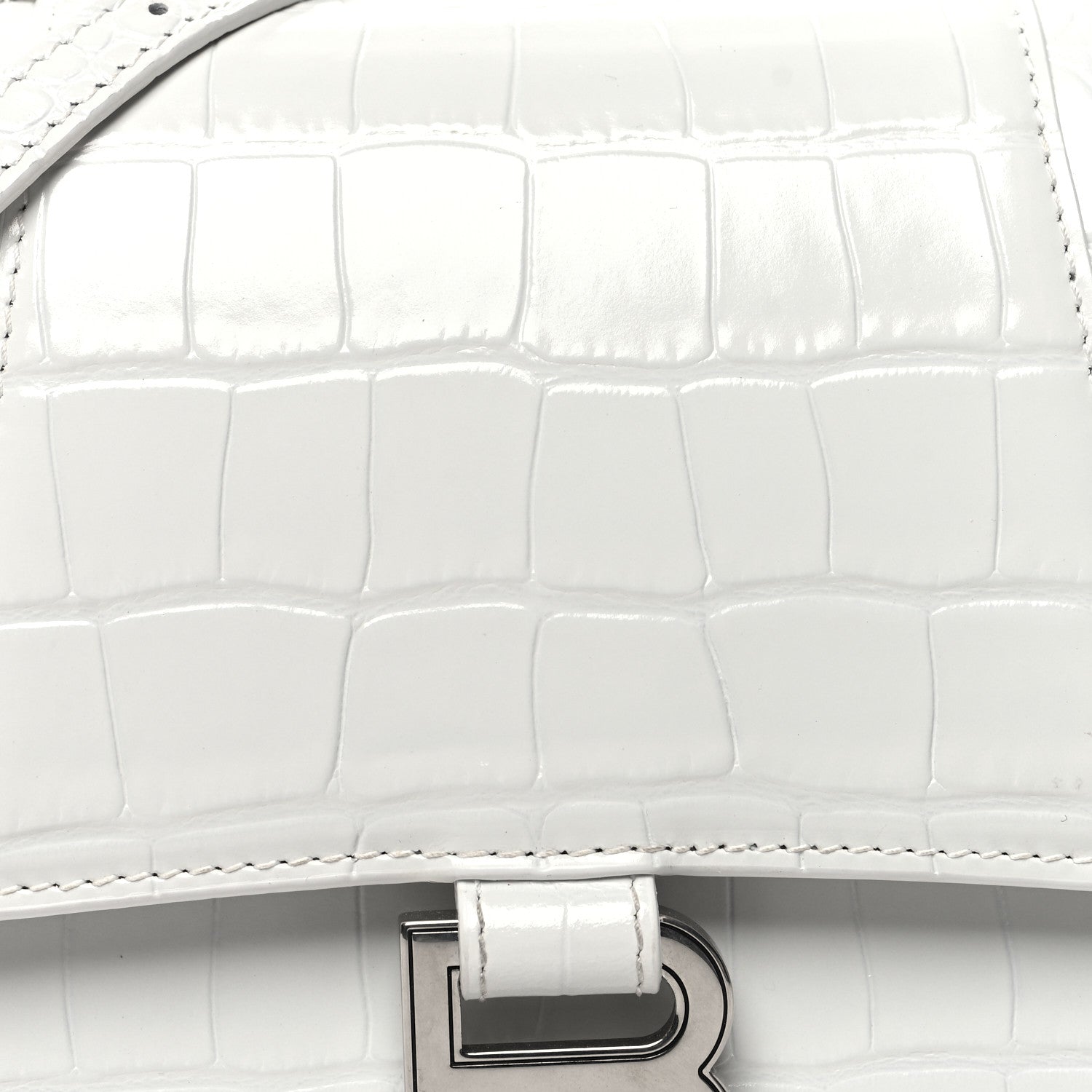 Balenciaga Calfskin Crocodile Embossed Small Hourglass Top Handle Bag White 7 of 14