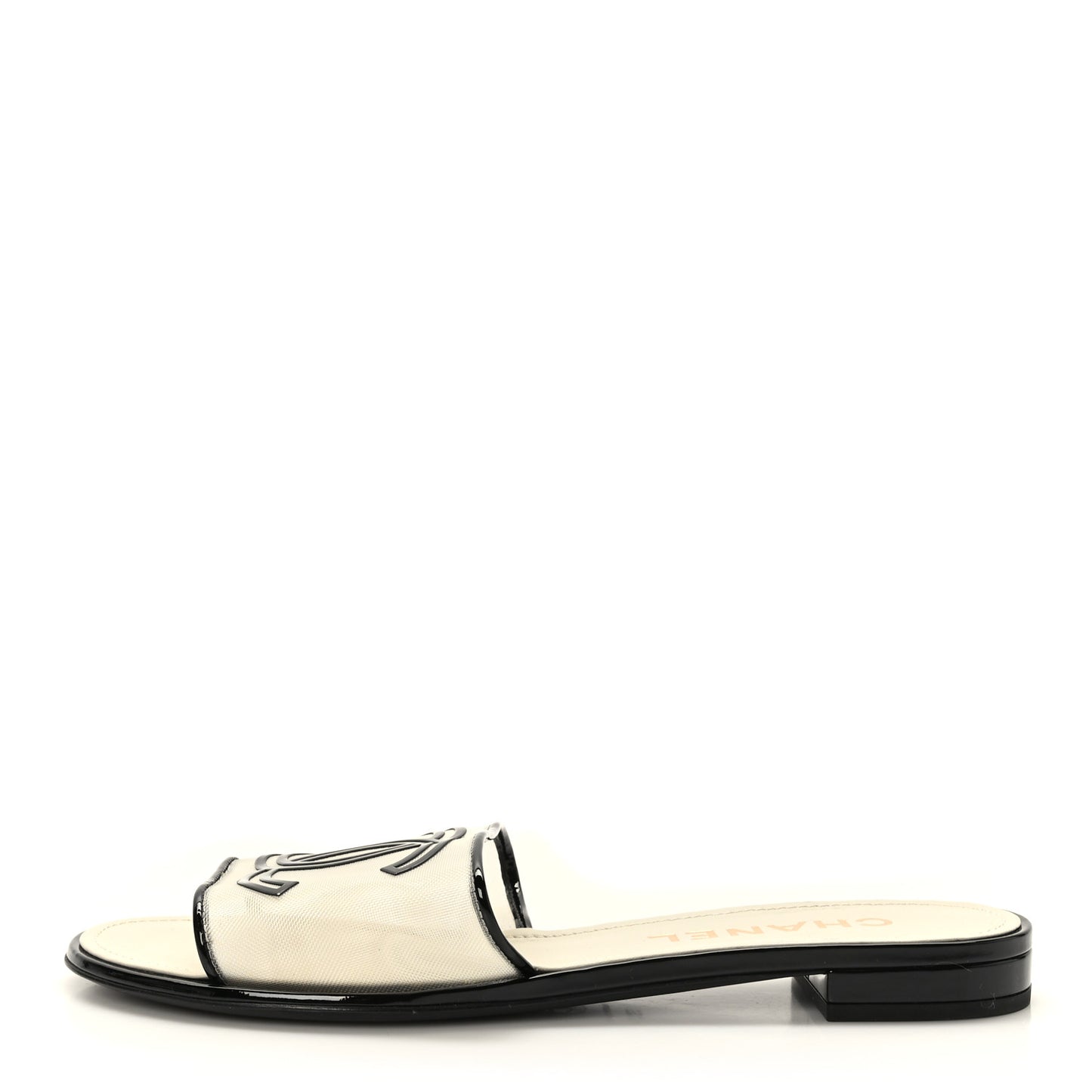 Mesh Patent Calfskin CC Sandal Mule 39.5 Beige Black