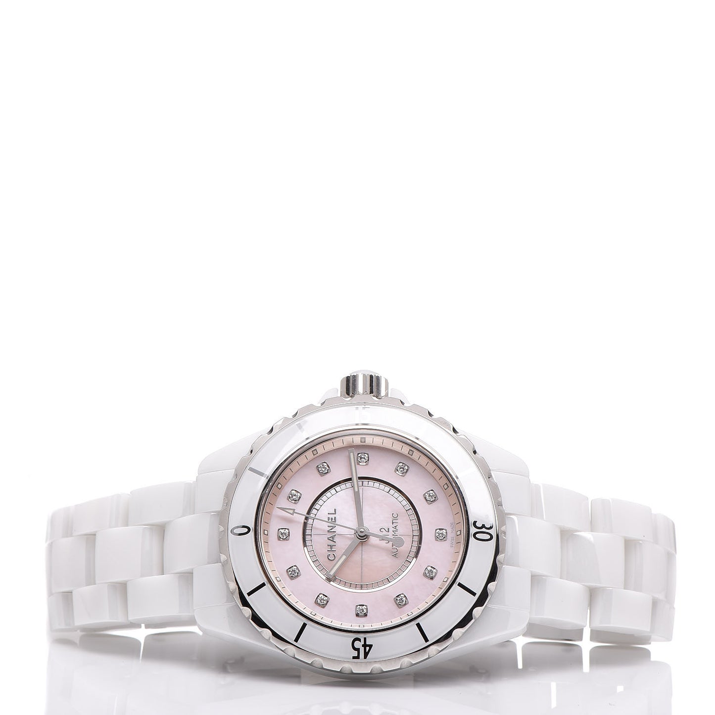 Stainless Steel Ceramic Diamond Pink Mother of Pearl 38mm J12 Automatic Watch White