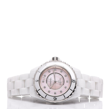 Chanel Stainless Steel Ceramic Diamond Pink Mother of Pearl 38mm J12 Automatic Watch White 3 of 7
