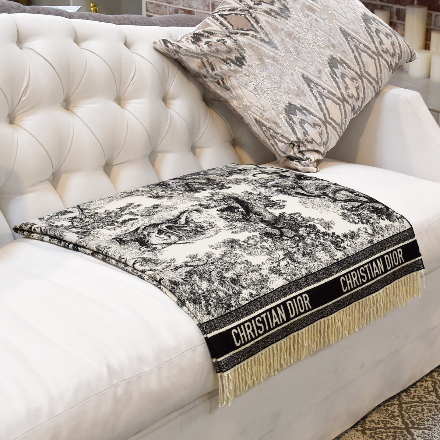 Wool Toile de Jouy Throw Black