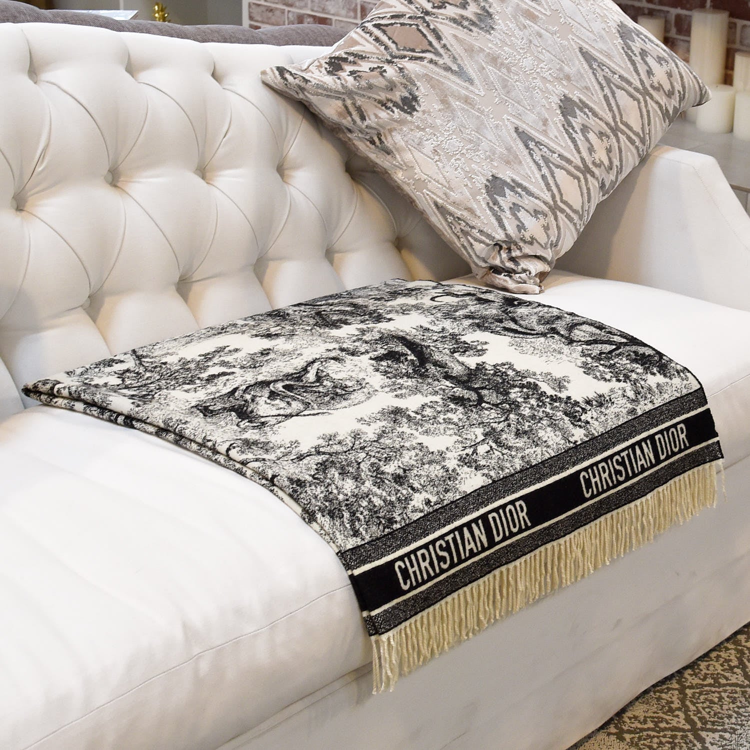 Christian Dior Wool Toile de Jouy Throw Black 2 of 6