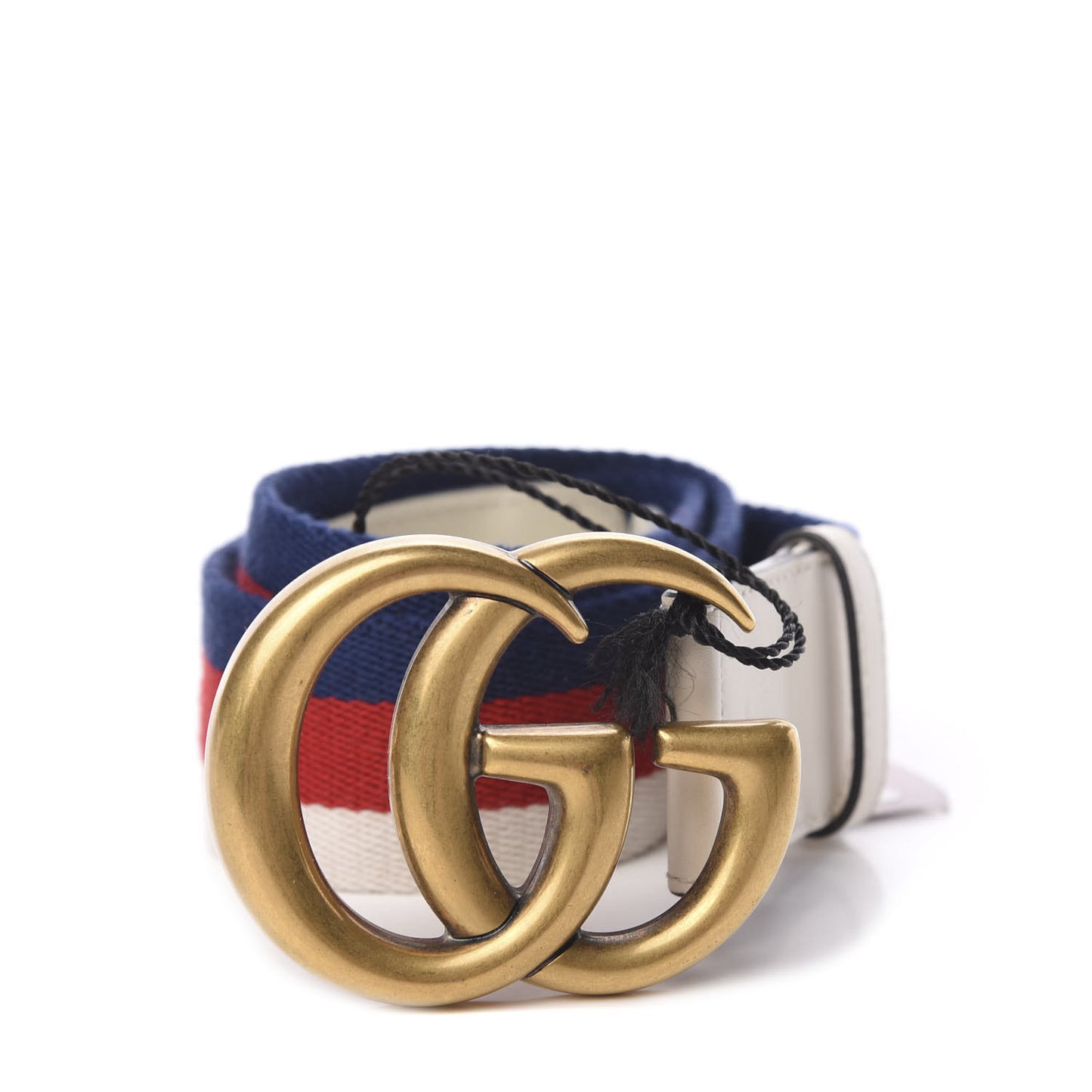 Nylon Calfskin Sylvie Web Double G 40mm Belt 80 32 Mystic White Hibiscus Red Maritime