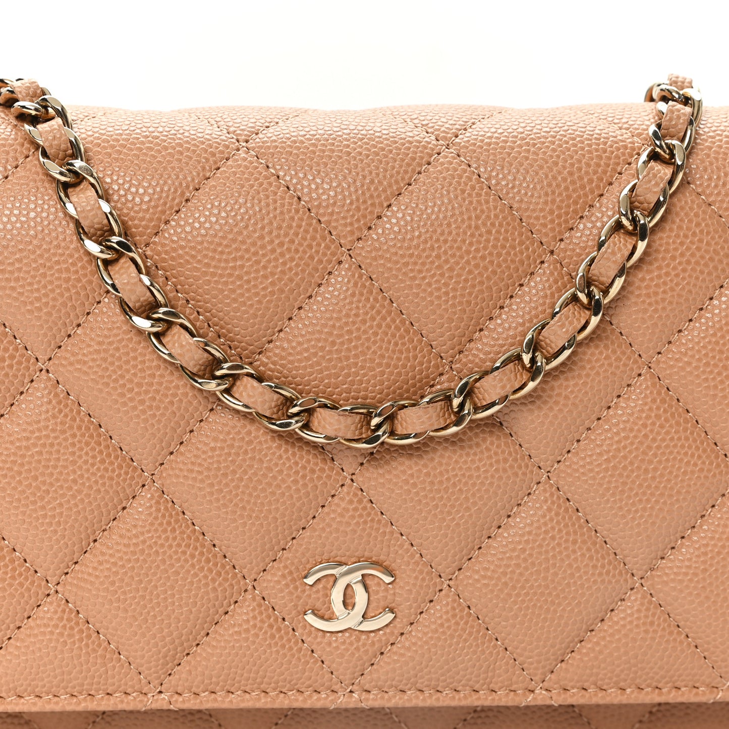 Caviar Quilted Wallet On Chain WOC Beige
