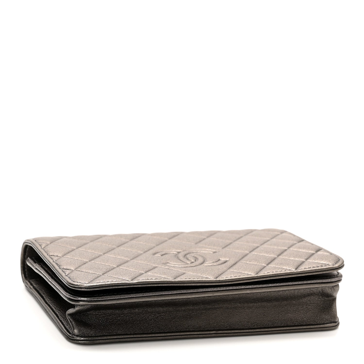 Chanel Metallic Goatskin Quilted Diamond CC Wallet On Chain WOC Pewter 4 of 12