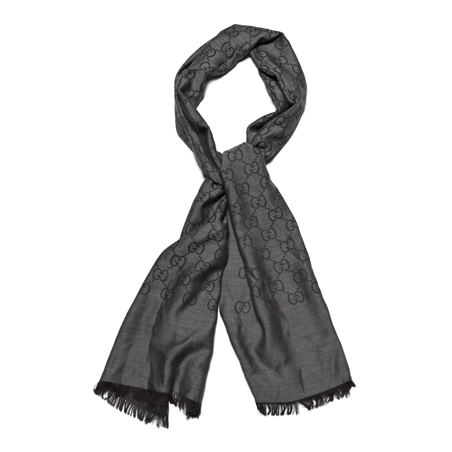 Gucci Wool Silk GG Monogram GGNat Scarf Anthracite 1 of 4