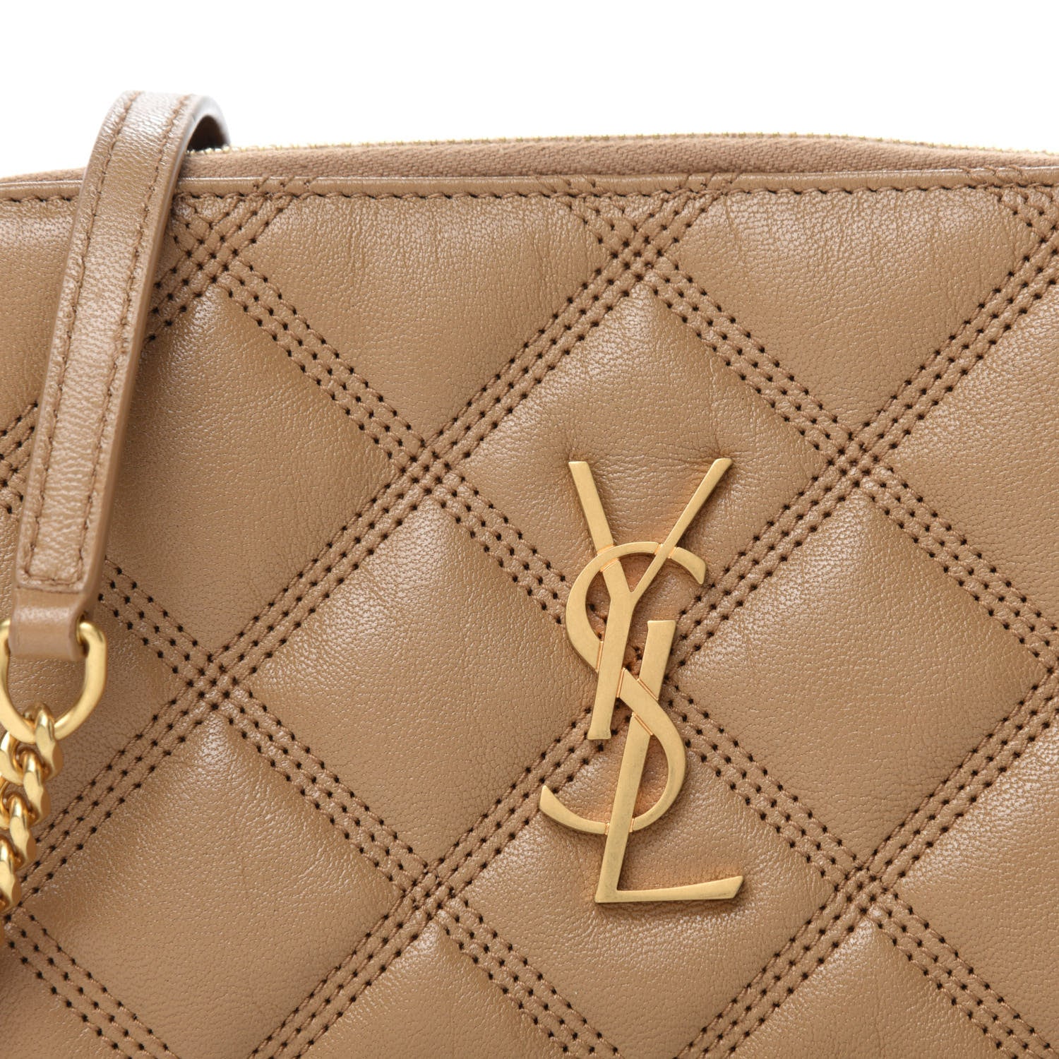 Saint Laurent Grained Lambskin Quilted Mini Becky Double Zip Bag Dark Beige 10 of 11