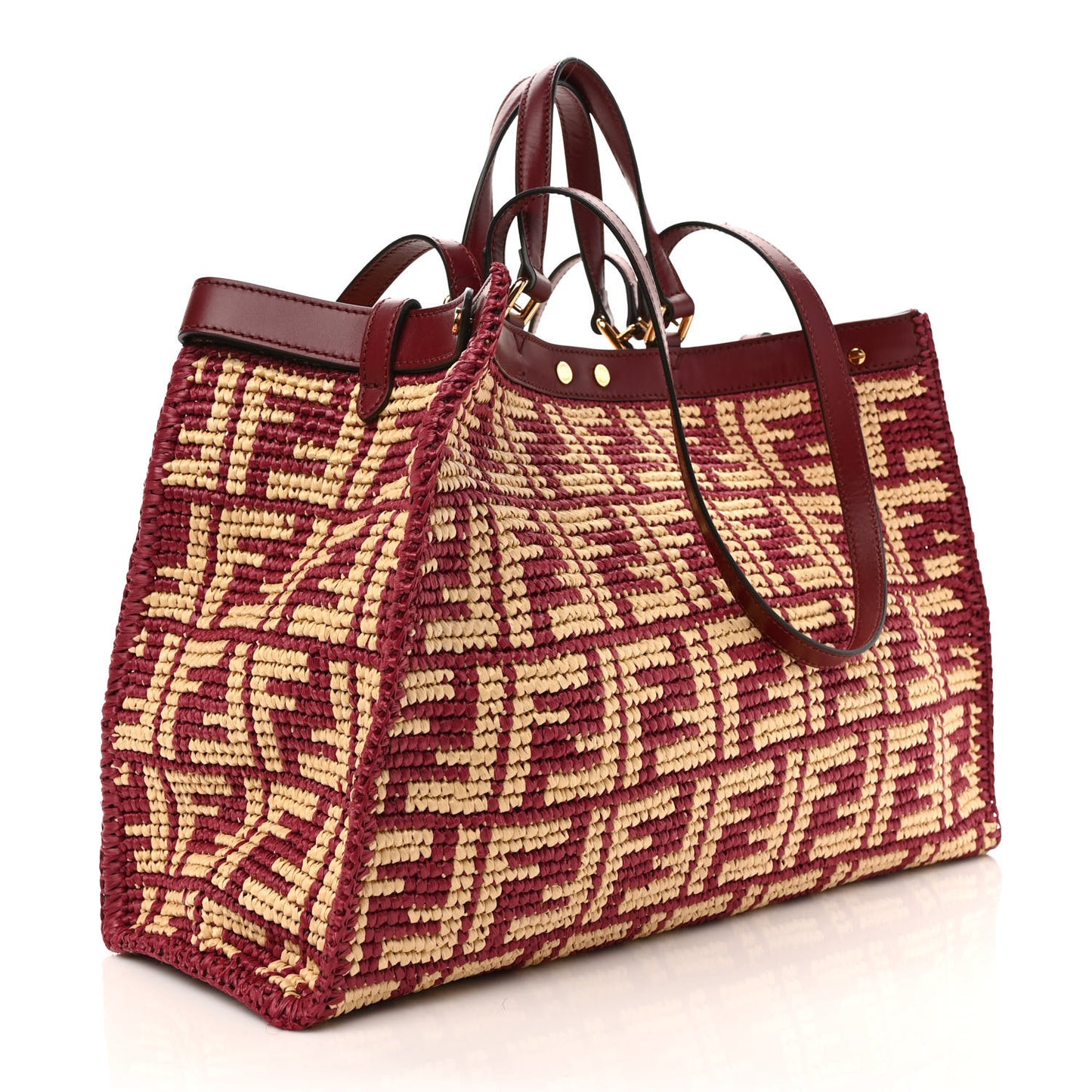 Raffia Vitello King FF Woven Medium Peekaboo X-Tote Barolo Natural
