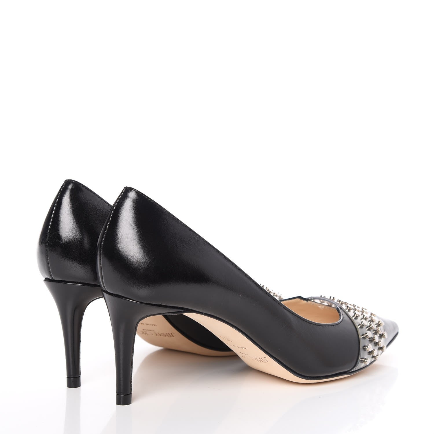 Jimmy Choo Smooth Calfskin Studded Hazel 65 Pointy Toe Pumps 35.5 Black Silver 4 of 10