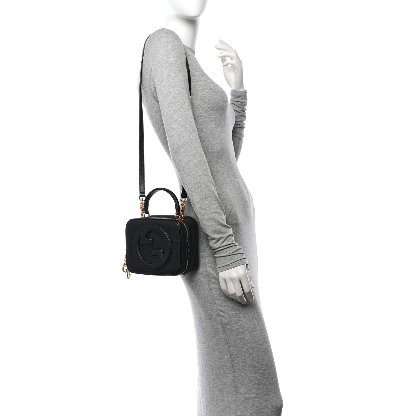 Sakai Be Green Calfskin Diagonal Stitched Blondie Top Handle Bag Black