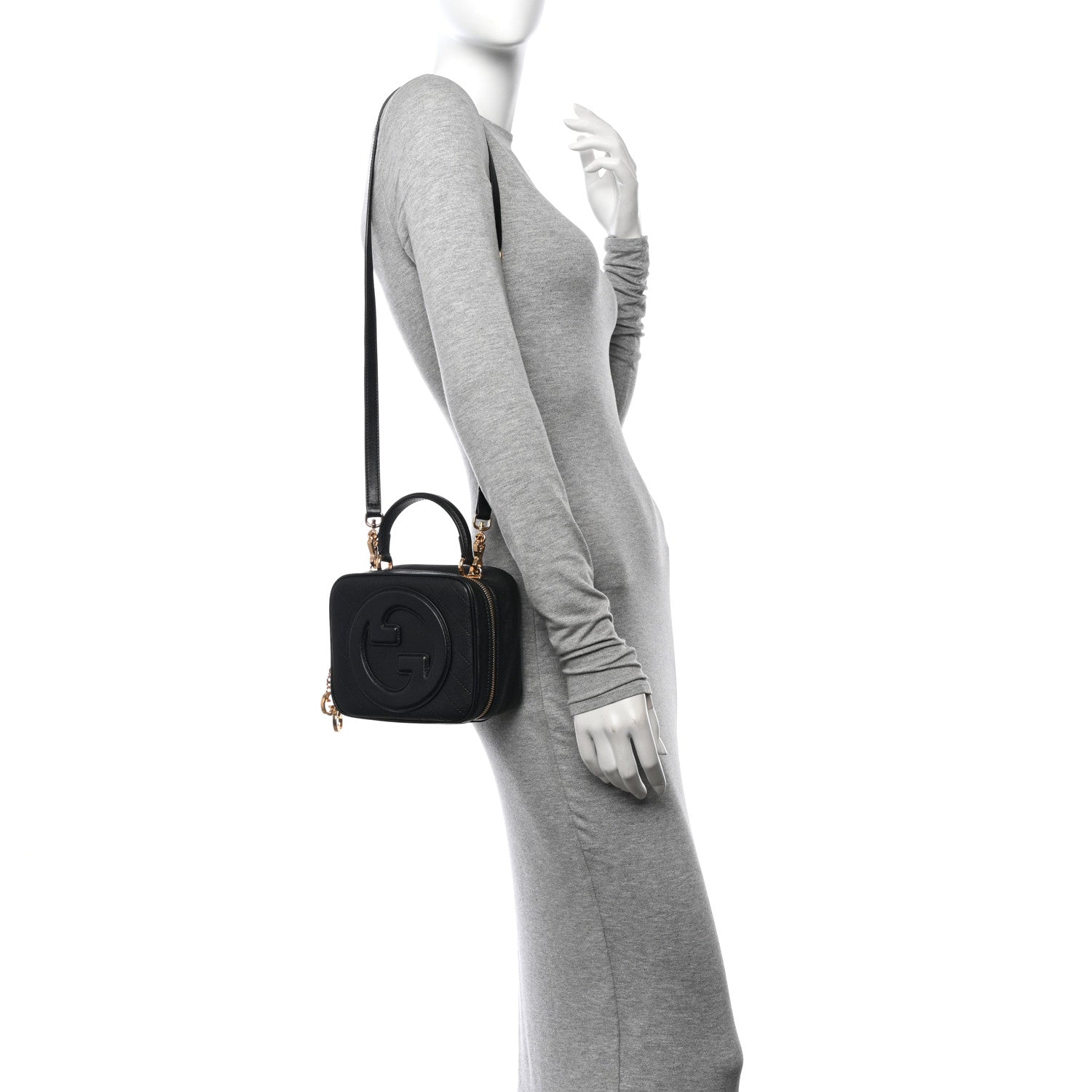Gucci Sakai Be Green Calfskin Diagonal Stitched Blondie Top Handle Bag Black 2 of 11