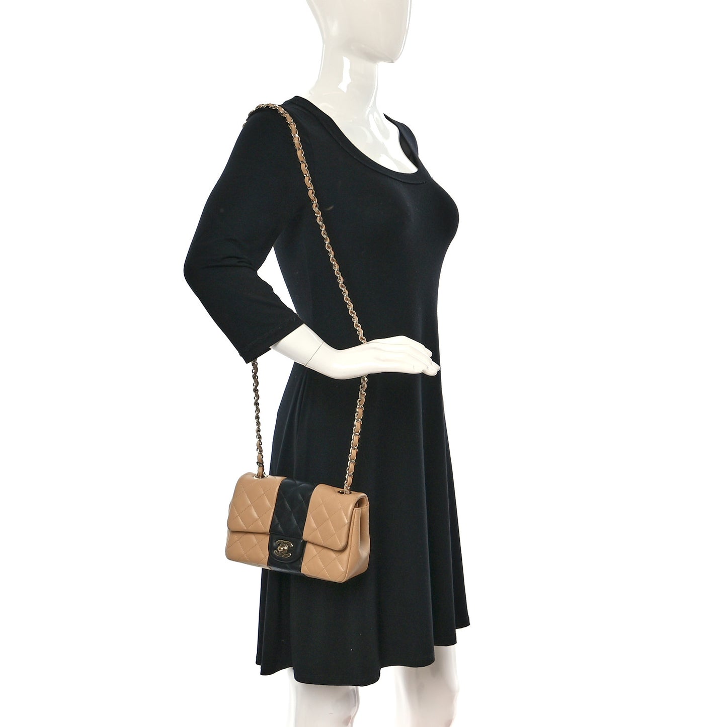 Lambskin Quilted Mini Rectangular Flap Beige Black