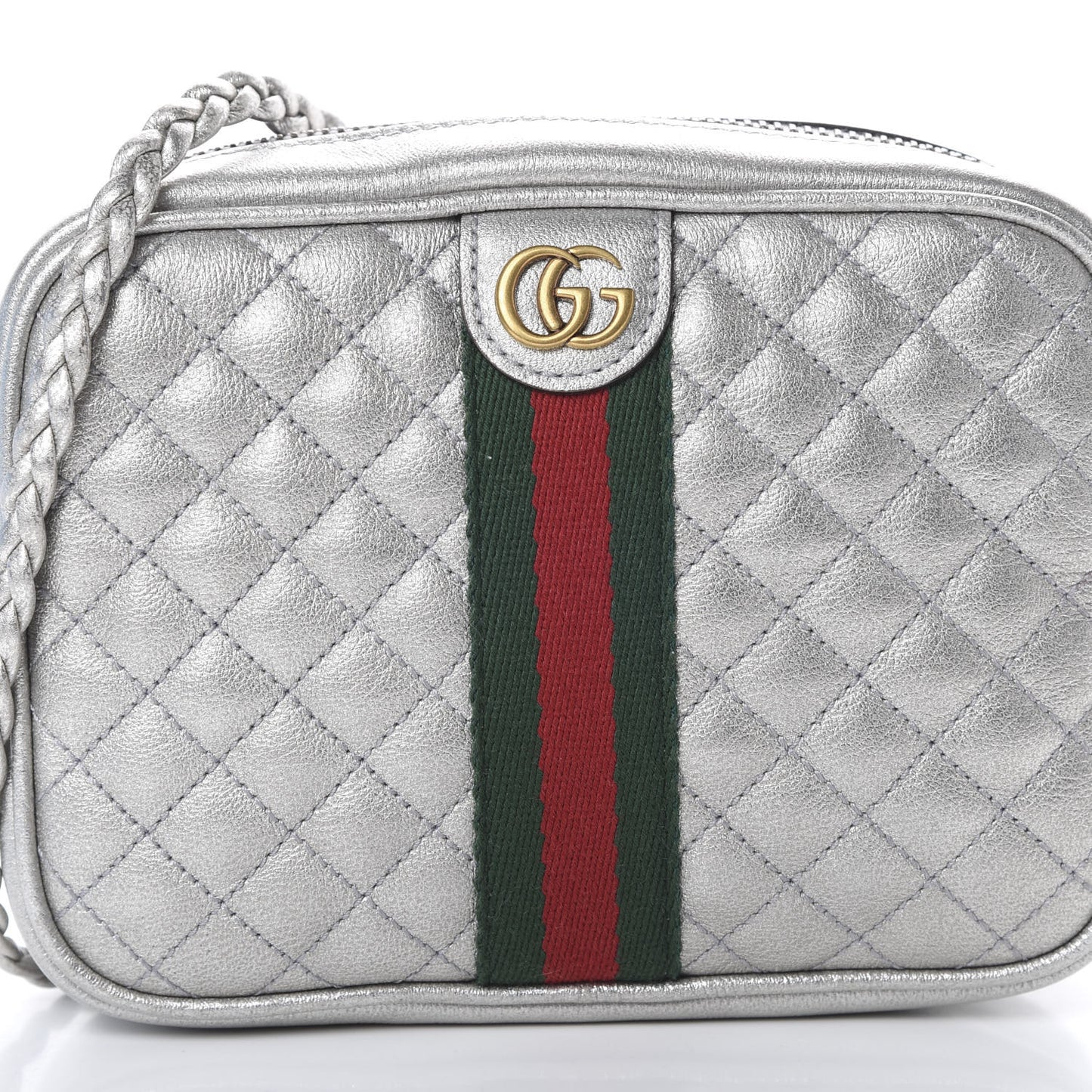 Laminated Nappa Web Trapuntata Mini GG Shoulder Bag Argento