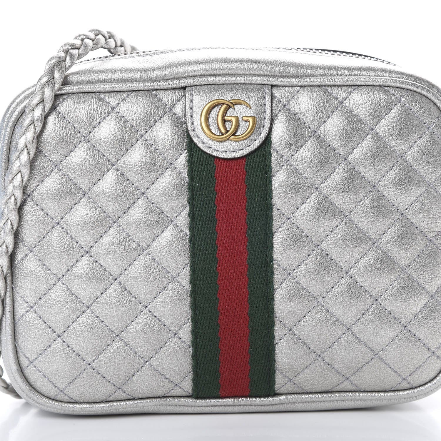 Gucci Laminated Nappa Web Trapuntata Mini GG Shoulder Bag Argento 7 of 10