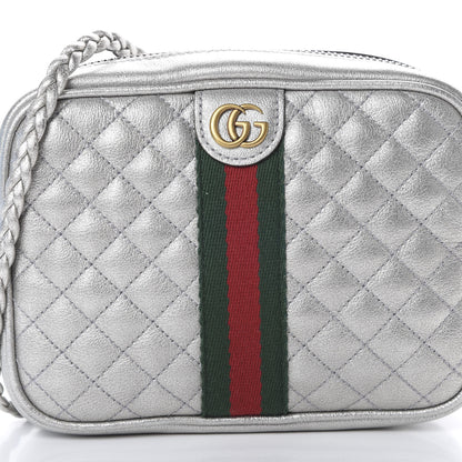 Gucci Laminated Nappa Web Trapuntata Mini GG Shoulder Bag Argento 7 of 10
