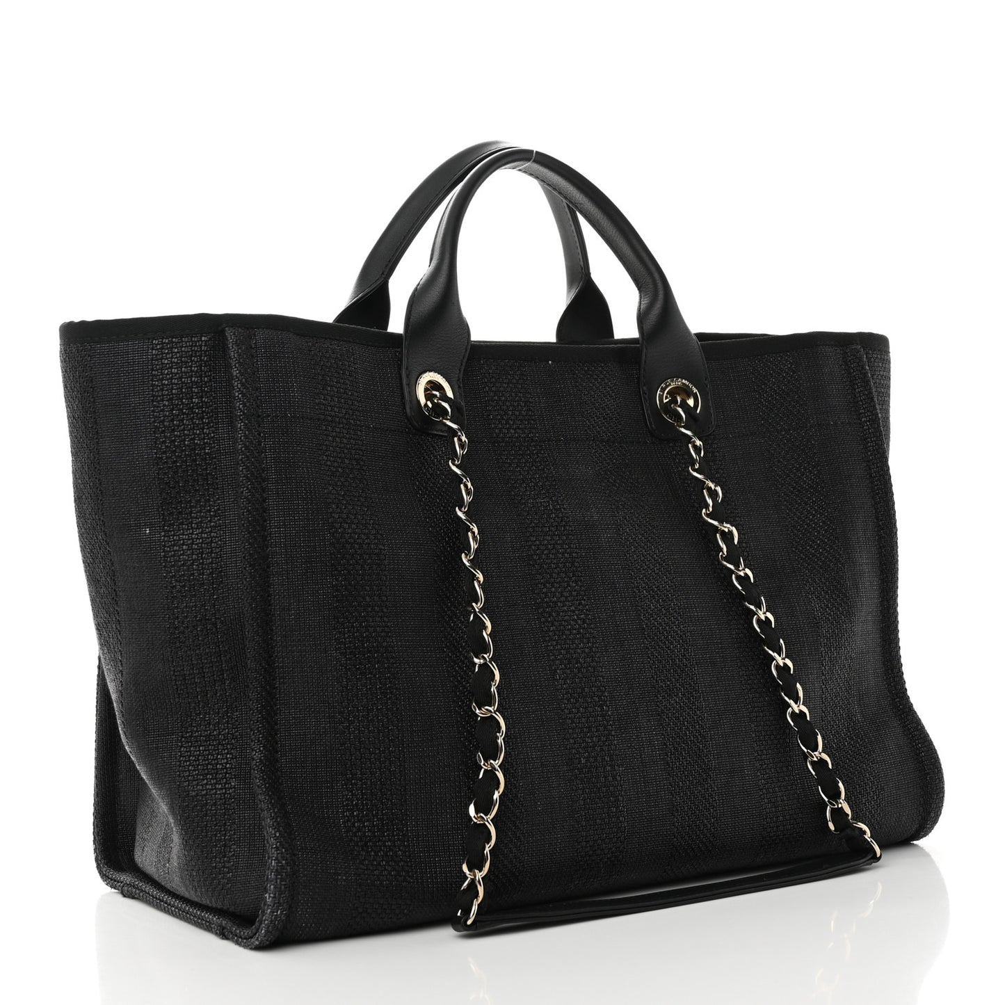 Mixed Fibers Calfskin Striped Medium Deauville Tote Black
