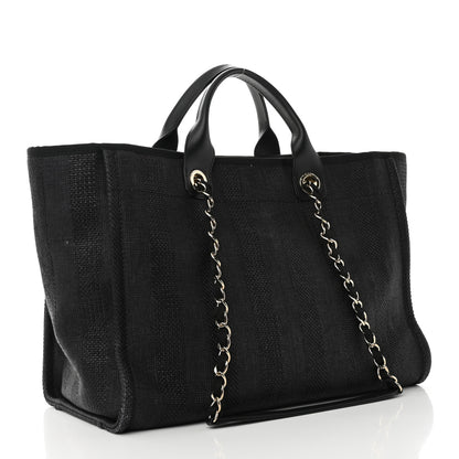Chanel Mixed Fibers Calfskin Striped Medium Deauville Tote Black 3 of 11