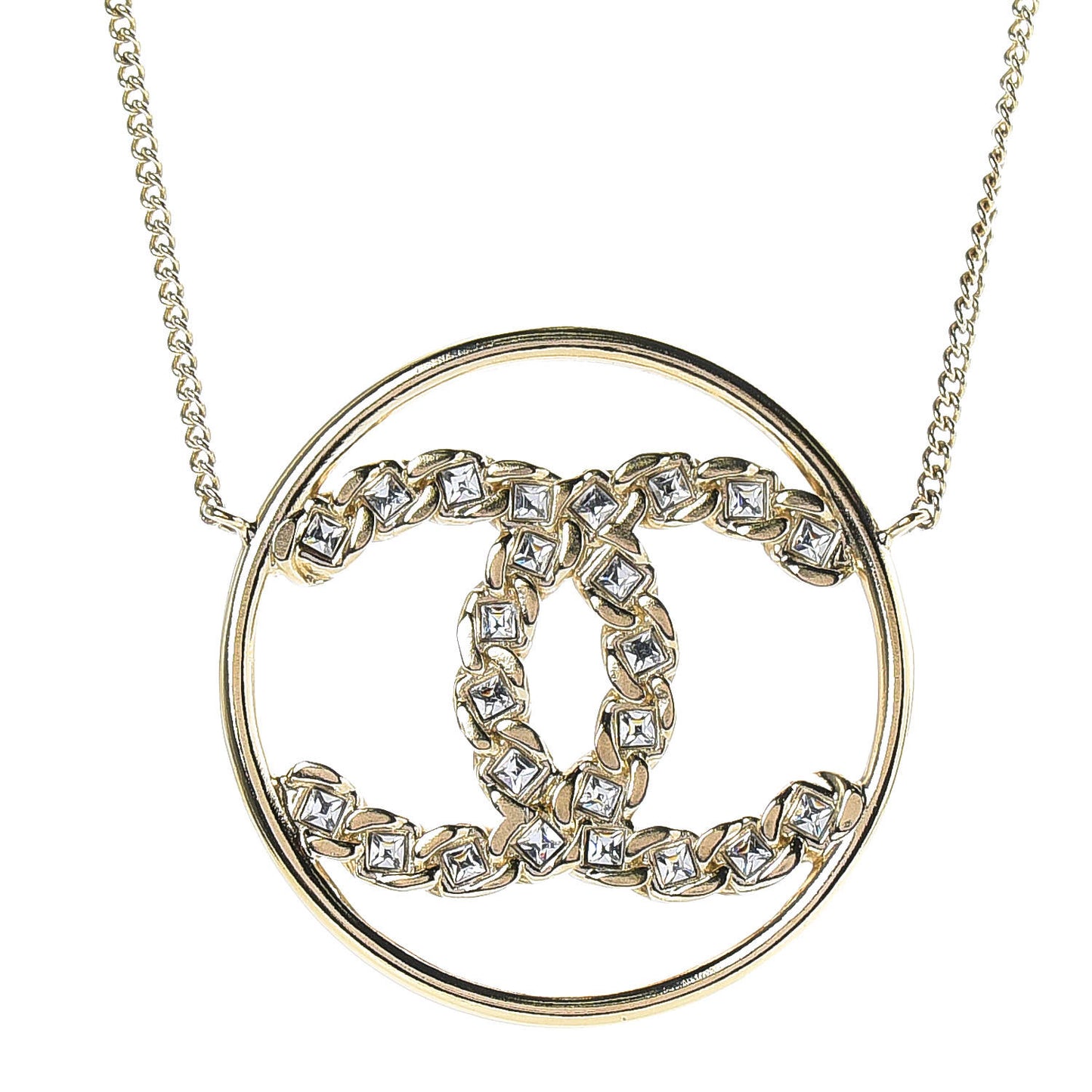 Baguette Crystal High Society CC Pendant Necklace Gold