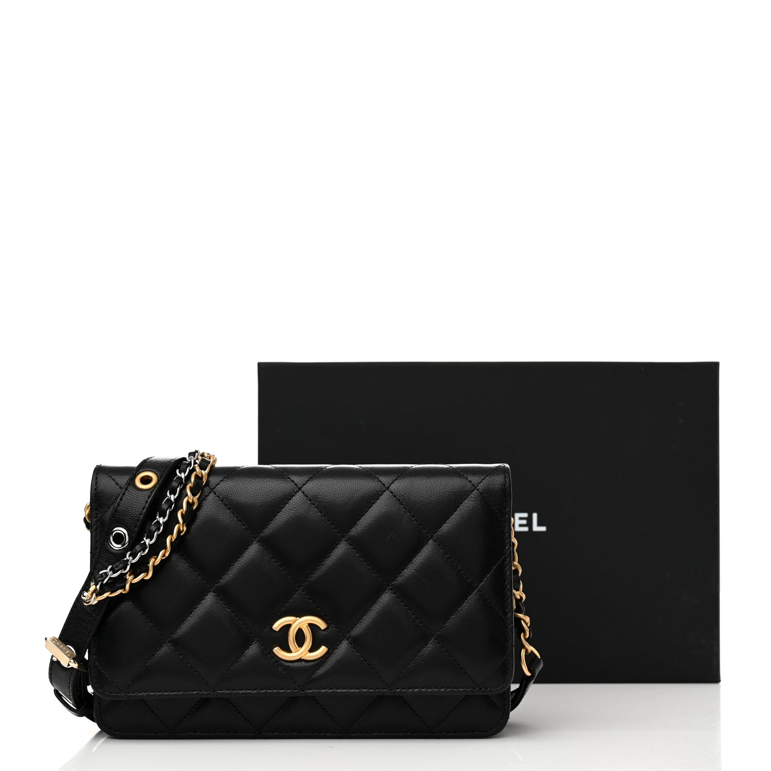Chanel Goatskin Quilted Quilted Like A Wallet Wallet On Chain WOC Black 12 of 12
