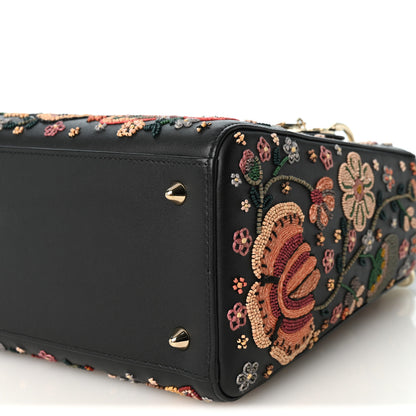 Christian Dior Smooth Calfskin Embroidered Beaded Floral Medium Lady Dior Black Multicolor 10 of 10