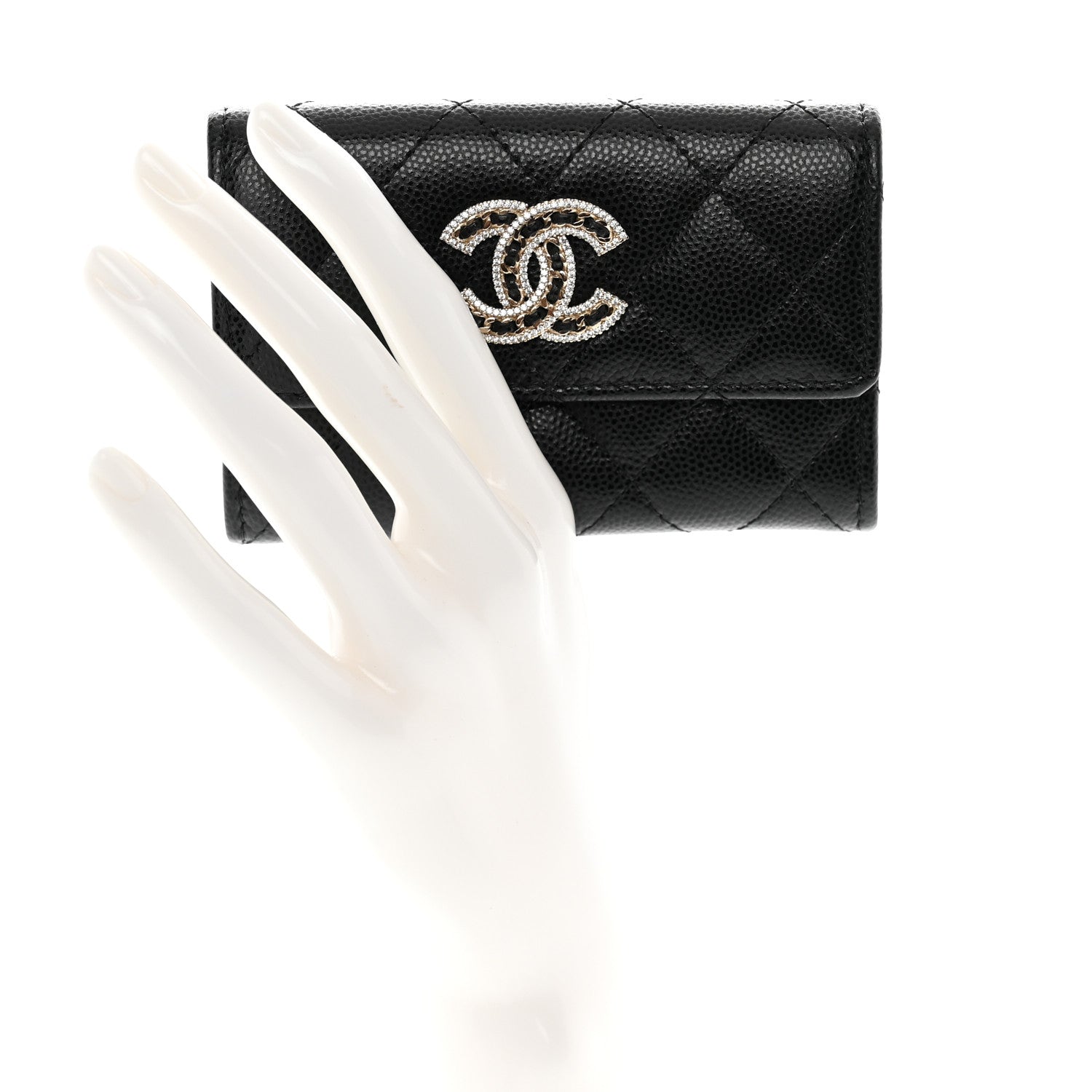 Chanel Caviar Quilted Crystal CC Flap Card Holder Black 2 of 10
