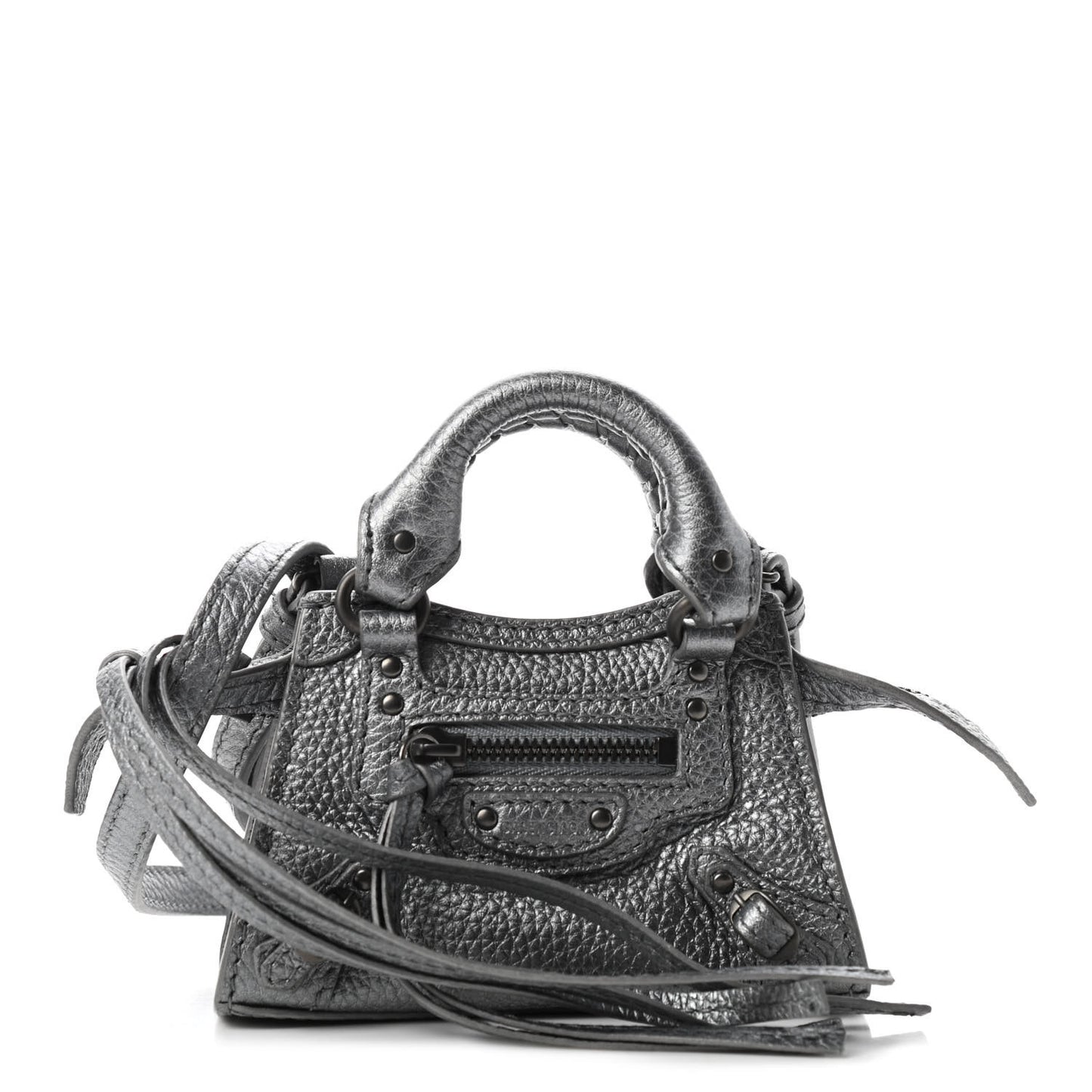 Metallic Grained Calfskin Neo Classic Hardware Super Nano City Crossbody Silver