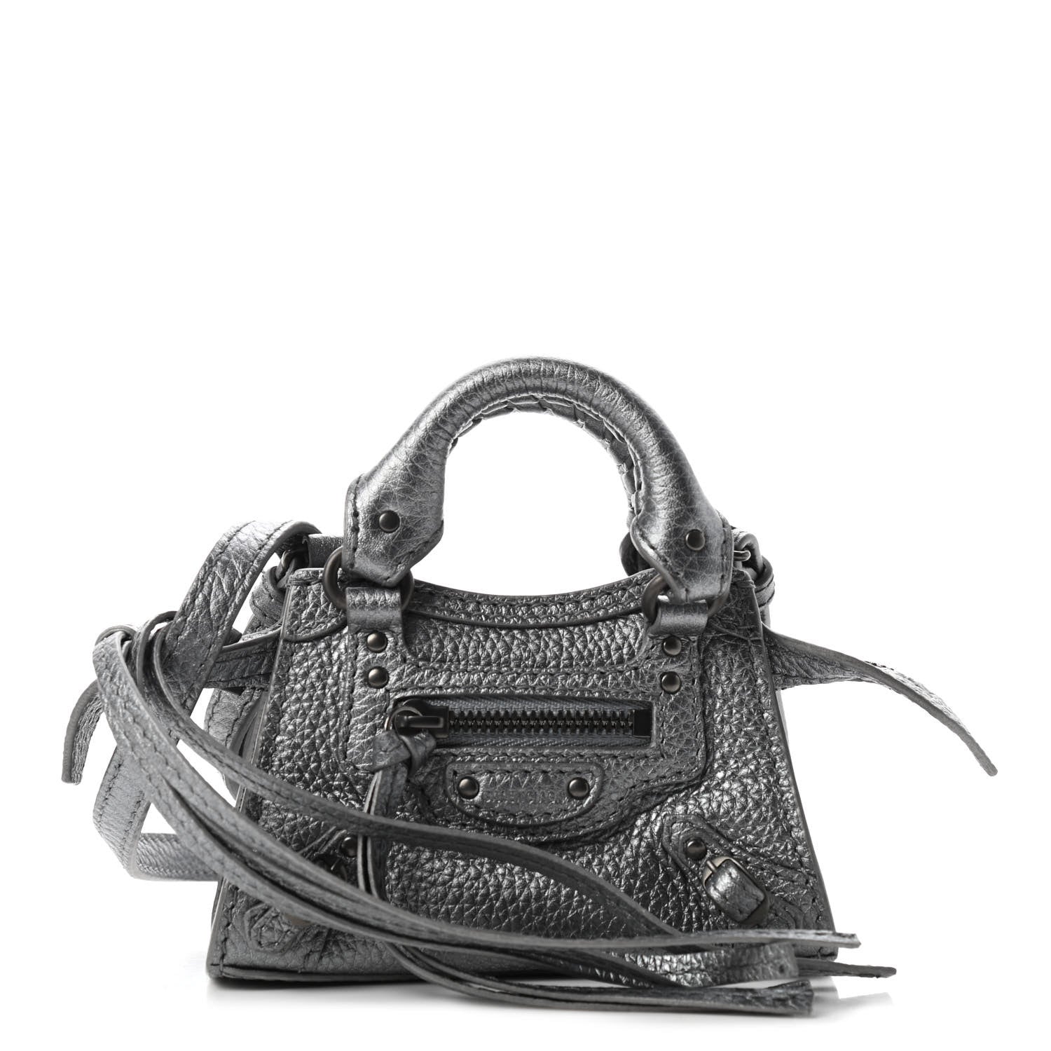Balenciaga Metallic Grained Calfskin Neo Classic Hardware Super Nano City Crossbody Silver 1 of 9