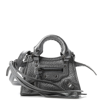Balenciaga Metallic Grained Calfskin Neo Classic Hardware Super Nano City Crossbody Silver 1 of 9