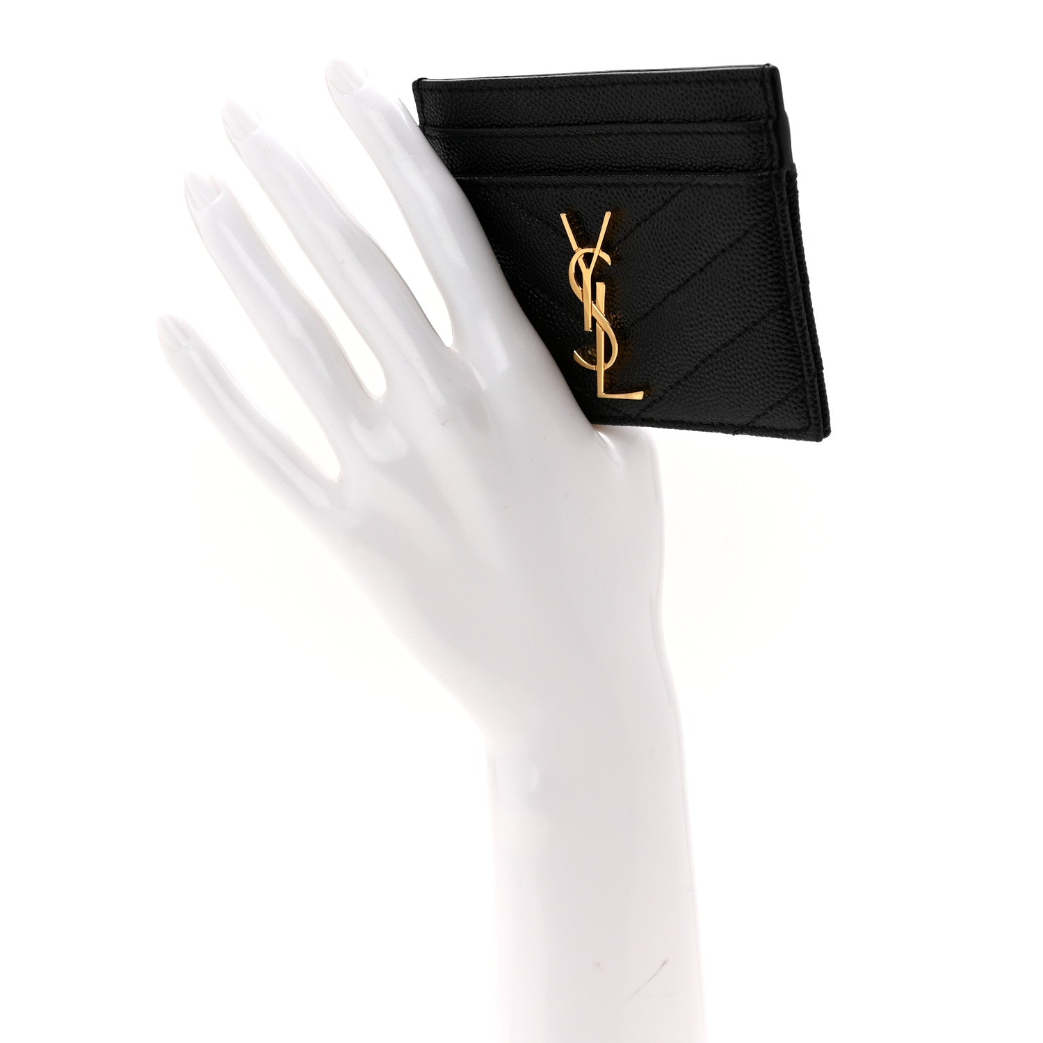 Saint Laurent Grain De Poudre Matelasse Chevron Monogram Credit Card Case Black 2 of 7