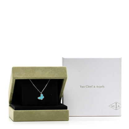 Van Cleef & Arpels 18K White Gold Turquoise Sweet Alhambra Butterfly Pendant Necklace 5 of 5