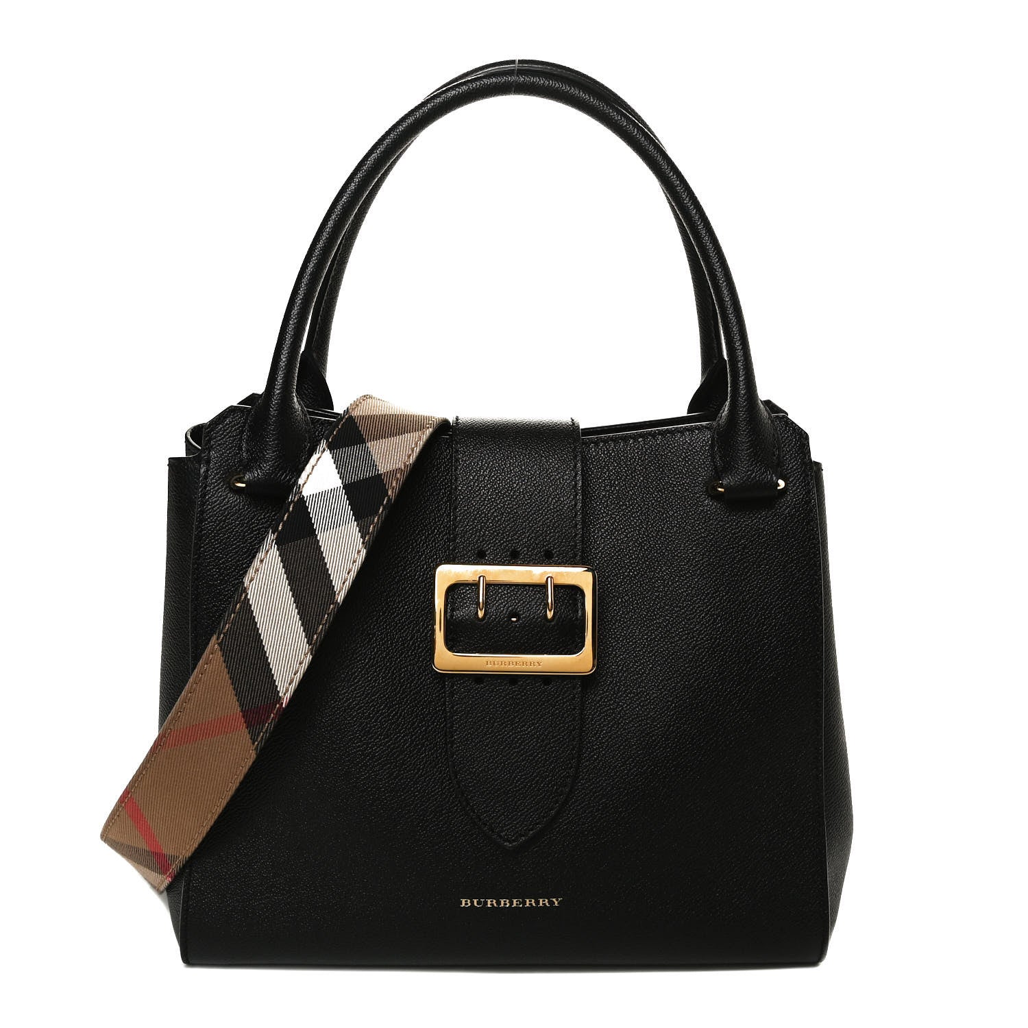 Burberry Soft Grain Calfskin Medium Buckle Tote Black 1 of 15