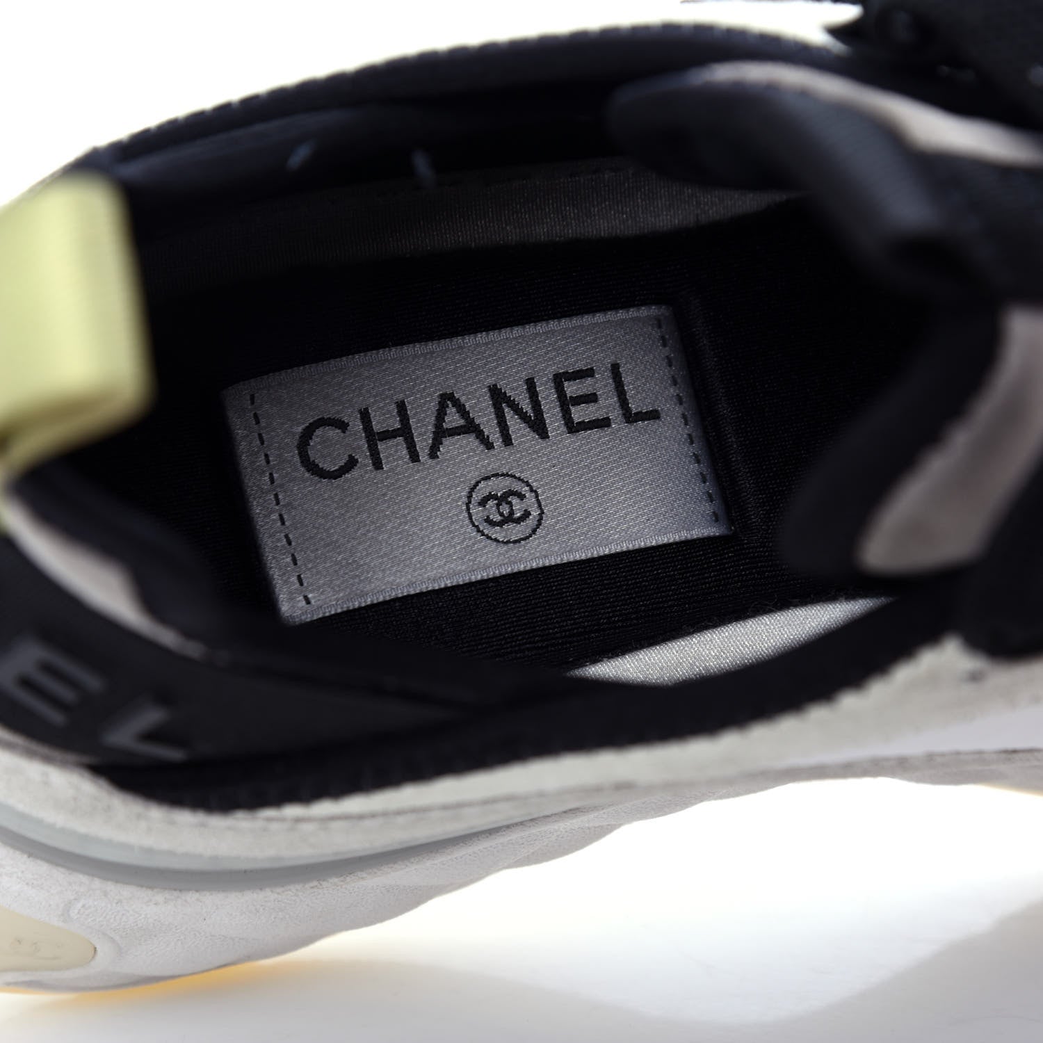 Chanel Fabric Calfskin Suede CC Sneakers 36 White Gray Yellow 7 of 11
