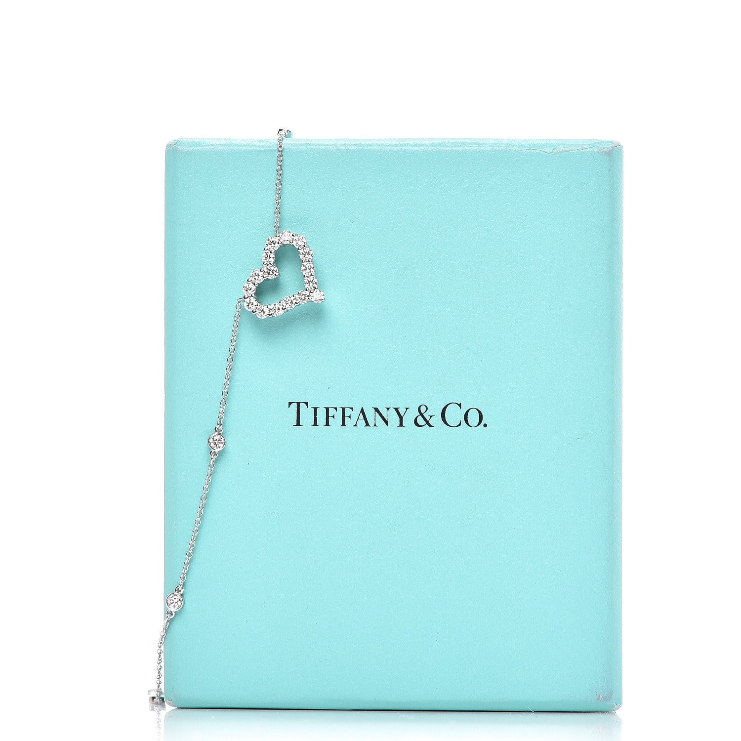 Tiffany Platinum Diamond Heart Station Pendant Necklace 4 of 6