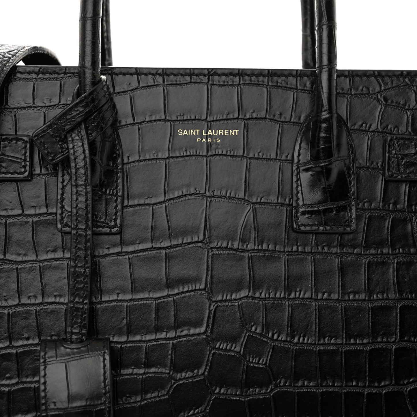 Calfskin Crocodile Embossed Baby Sac De Jour Black