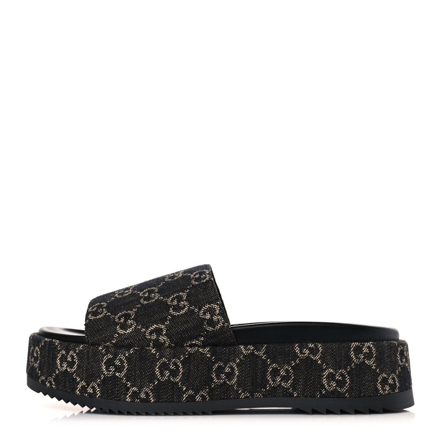 Gucci Jacquard Black Denim GG Monogram Angelina Platform 55mm Slide Sandals 40 Black Ivory 1 of 9