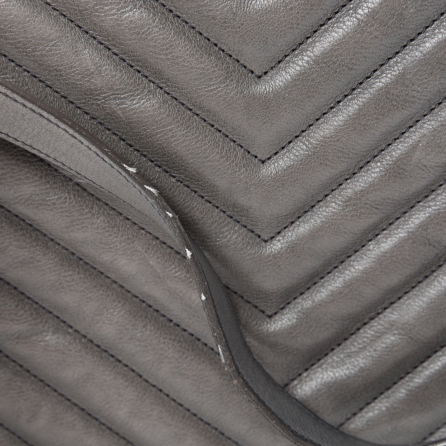 Sheepskin Matelasse Chevron Large Monogram Shopping Bag Light Coal