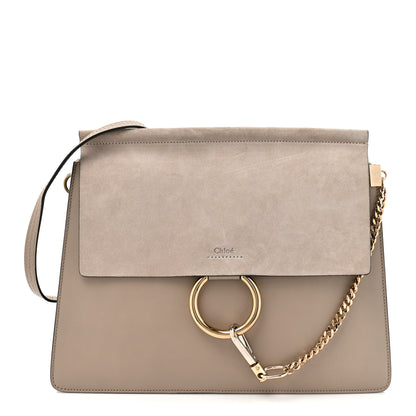Chloe Calfskin Suede Medium Faye Shoulder Bag Motty Grey 1 of 9