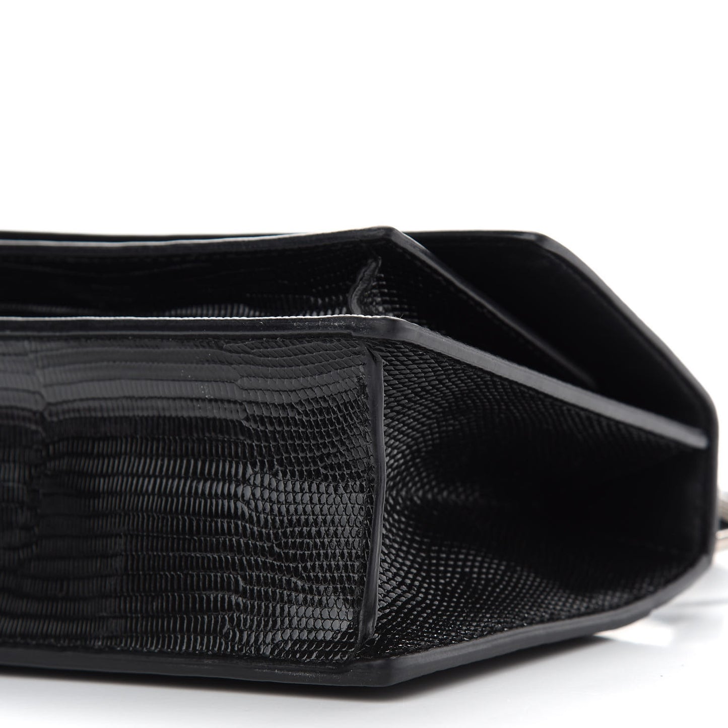 Patent Calfskin Lizard Embossed XS Sharp Top Handle Bag Black