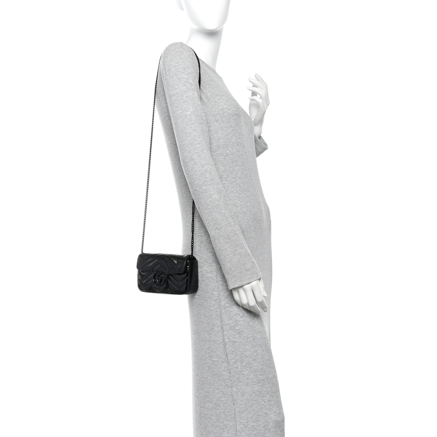 Patent Lambskin Enamel Matelasse Monochrome Super Mini GG Marmont Shoulder Bag Black