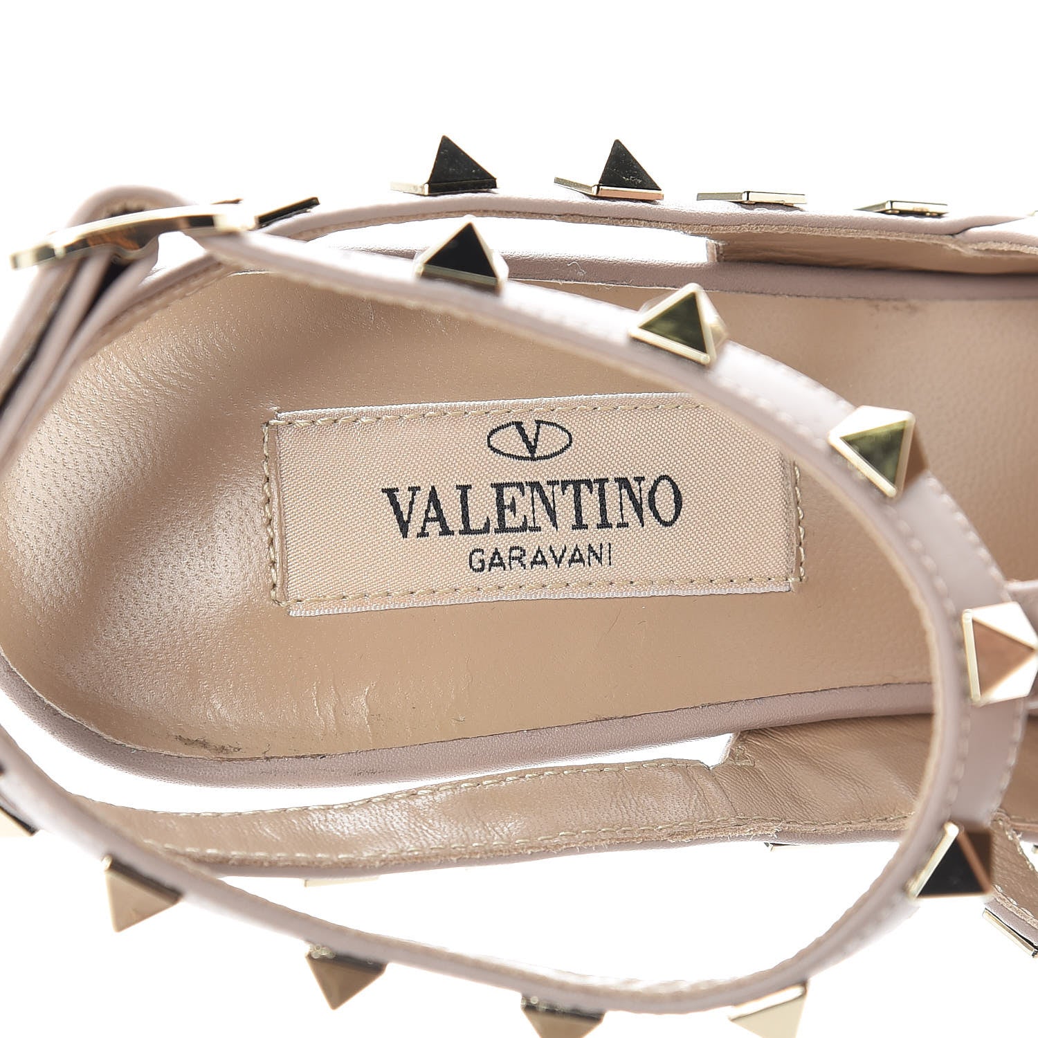 Valentino Garavani Pebbled Calfskin Rockstud Ankle Strap 100mm Pumps 37.5 Poudre 8 of 14