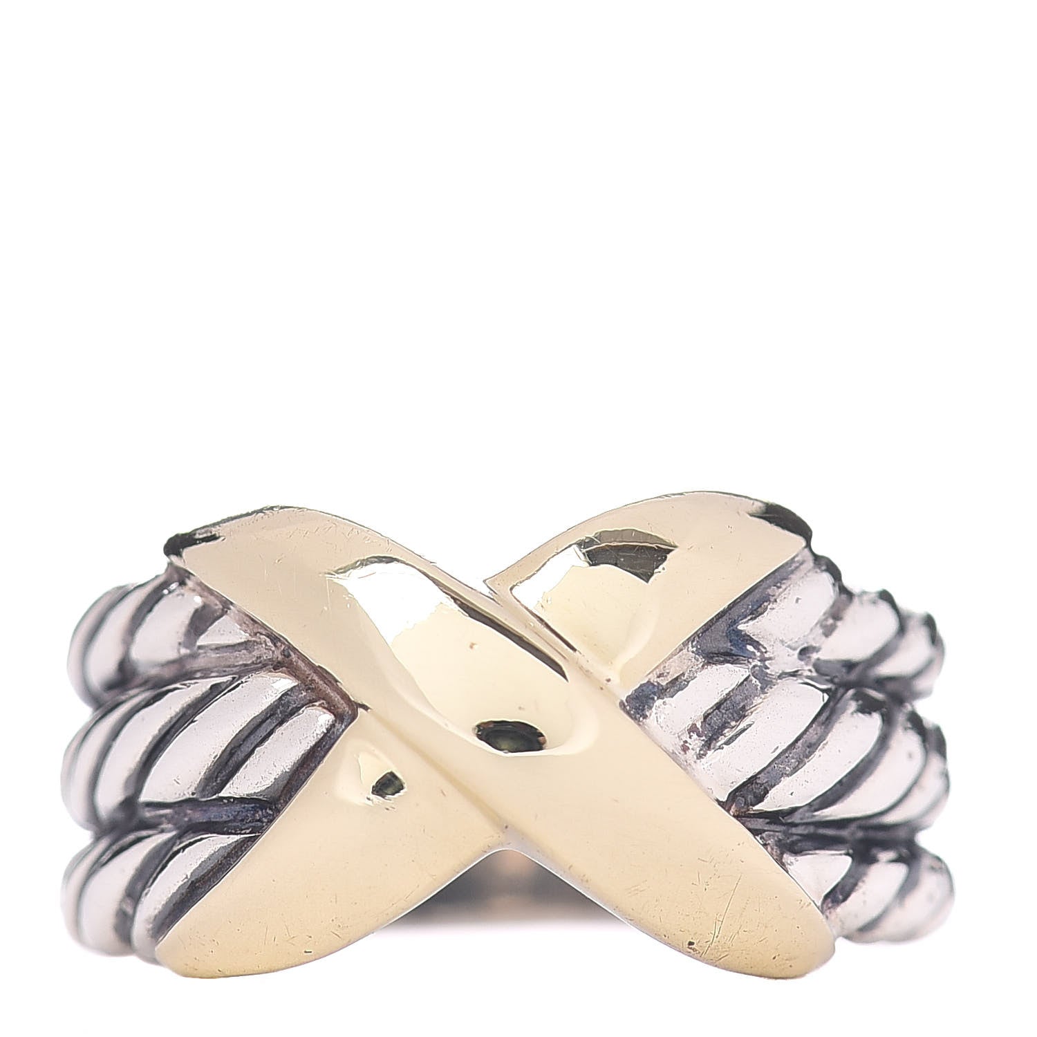 David Yurman Sterling Silver 18K Yellow Gold 11mm X Triple Row Ring 50 5.25 1 of 5