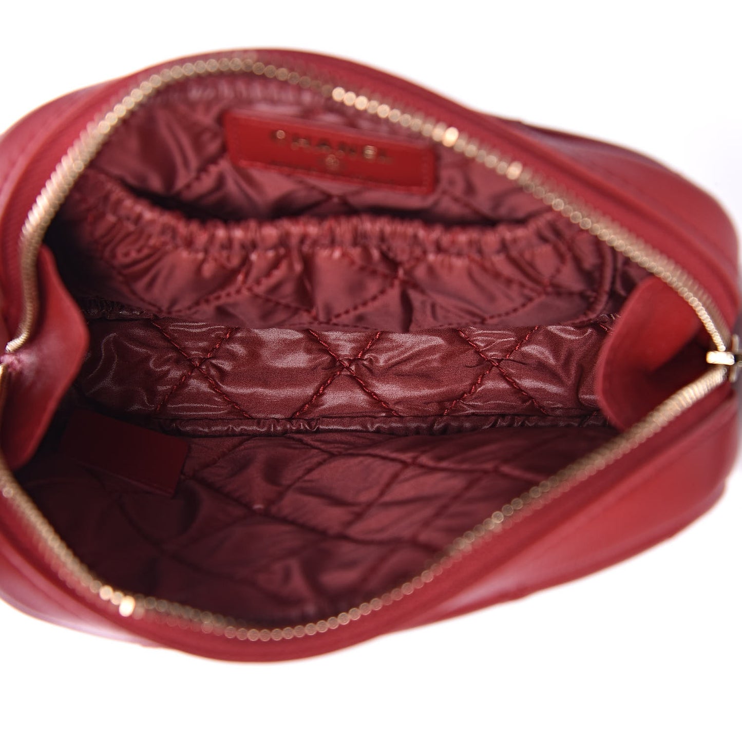 Caviar Quilted Small Curvy Pouch Cosmetic Case Dark Red