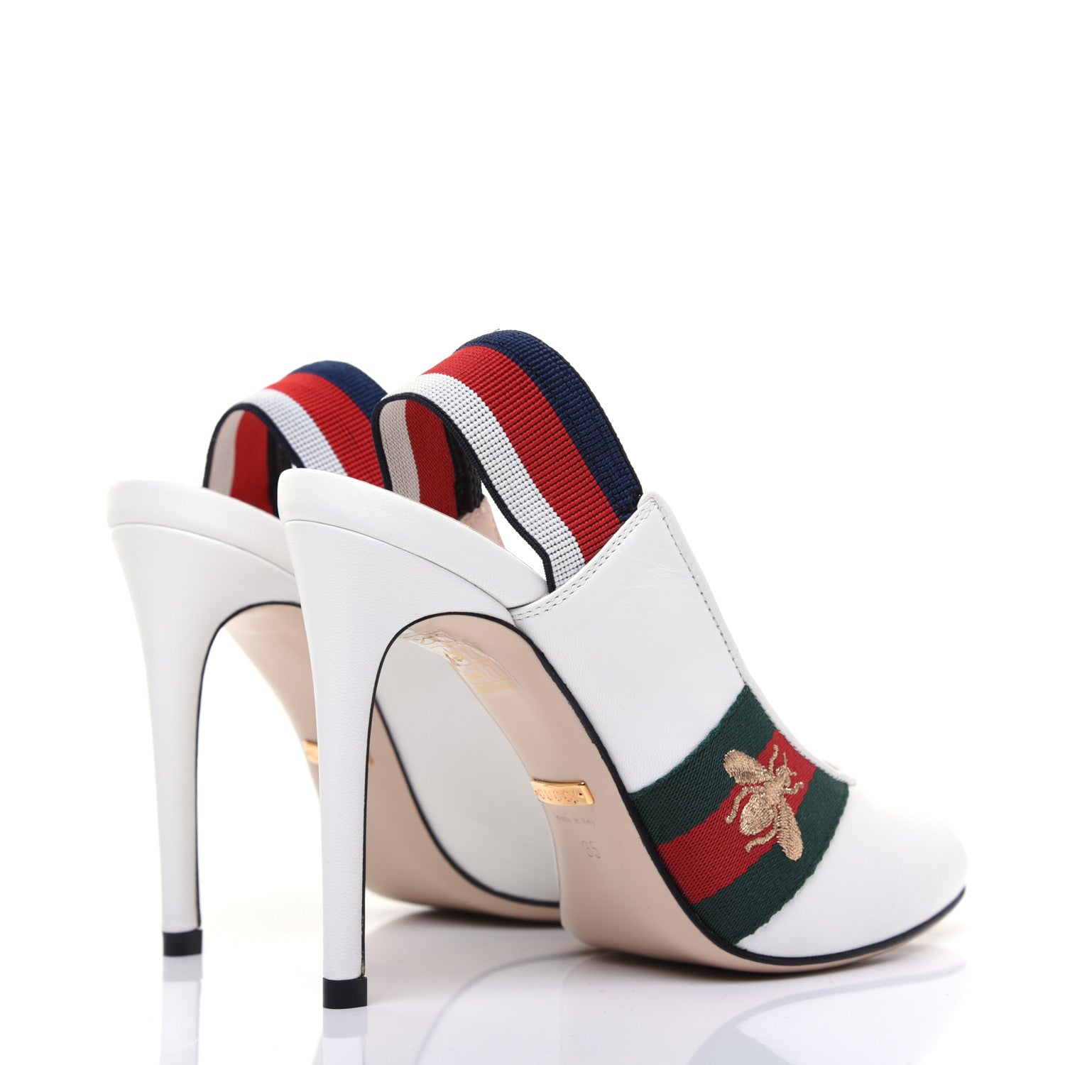 Gucci Malaga Kid Web Sylvie High Heel Slingback Pumps 35 White 4 of 11