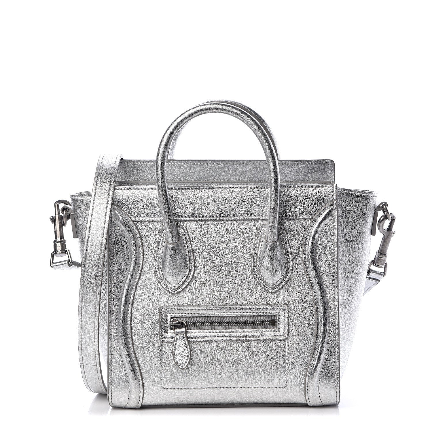 Celine Laminated Lambskin Nano Luggage Silver 1 of 12