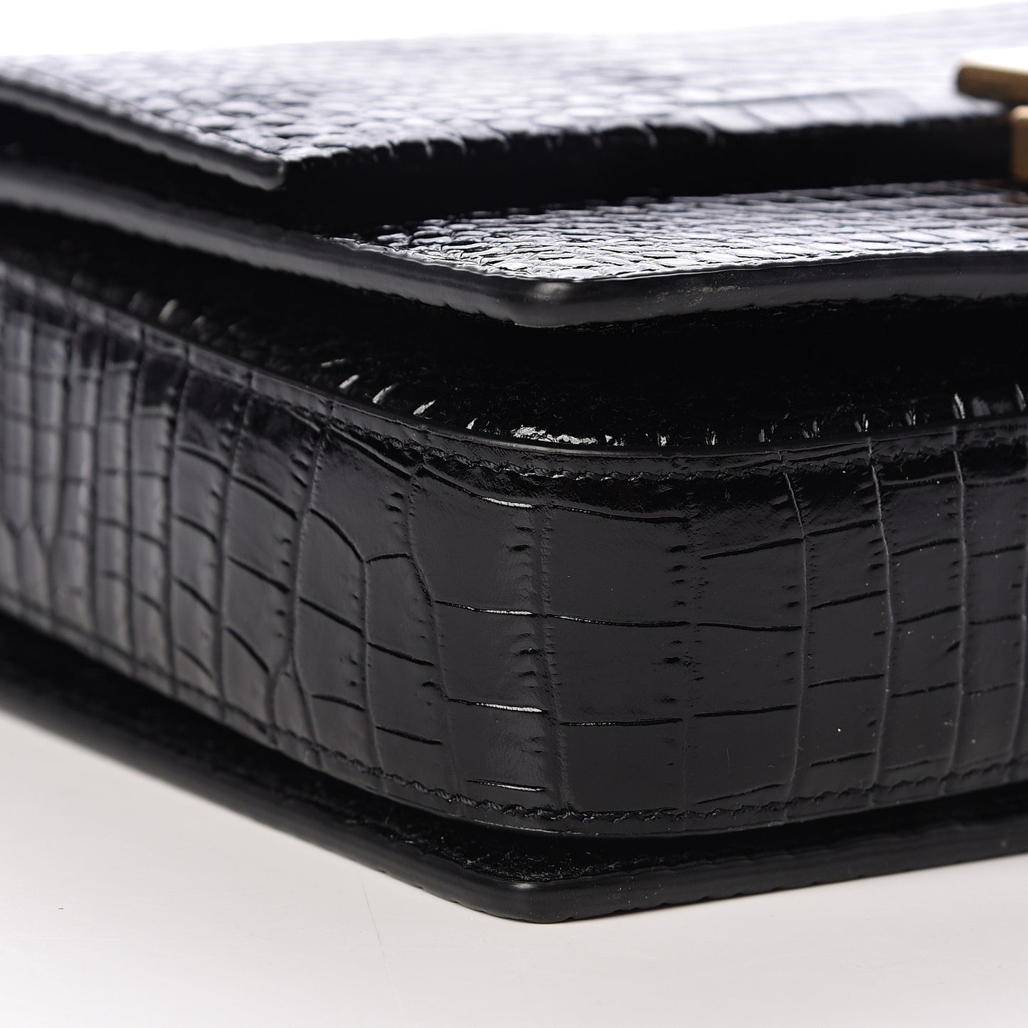 Calfskin Crocodile Embossed Medium Bellechasse Satchel Black