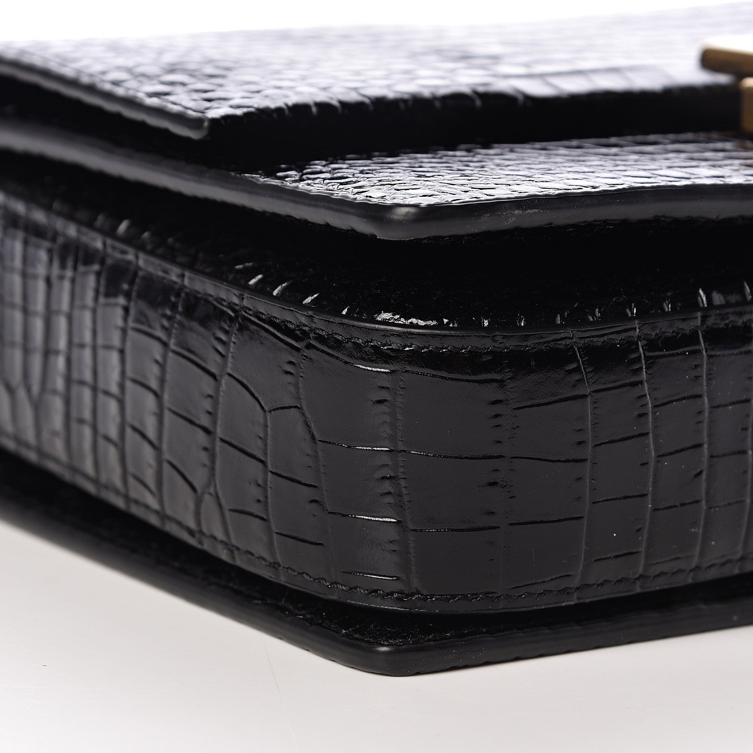 Saint Laurent Calfskin Crocodile Embossed Medium Bellechasse Satchel Black 10 of 11