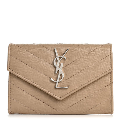 Saint Laurent Grain De Poudre Matelasse Chevron Small Monogram Envelope Wallet Dark Beige 1 of 8