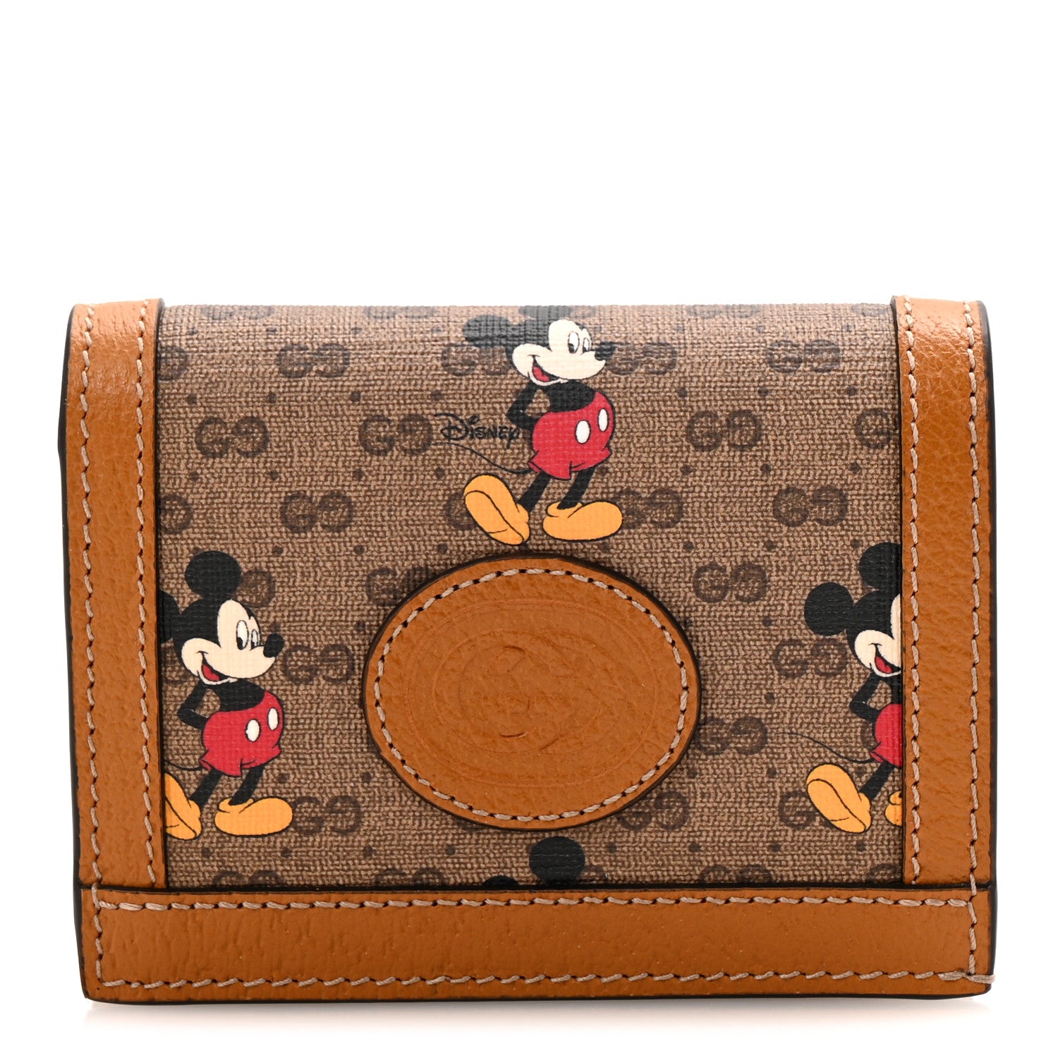 Gucci X DISNEY Mini Vintage GG Supreme Monogram Mickey Mouse Card Holder Wallet Beige Vintage Sun Oil 1 of 8