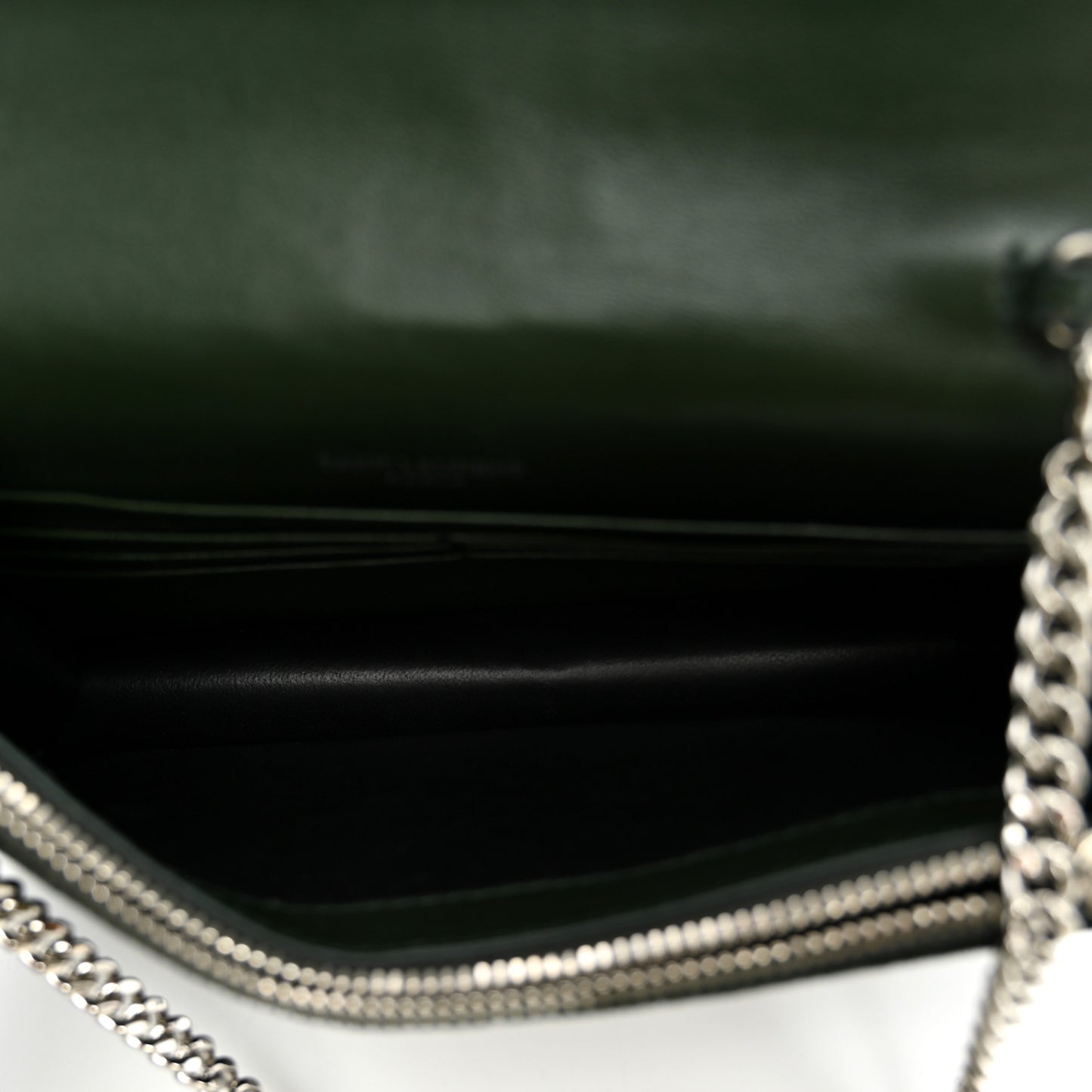 Velvet Crystal Monogram Kate Tassel Chain Wallet Dark Green